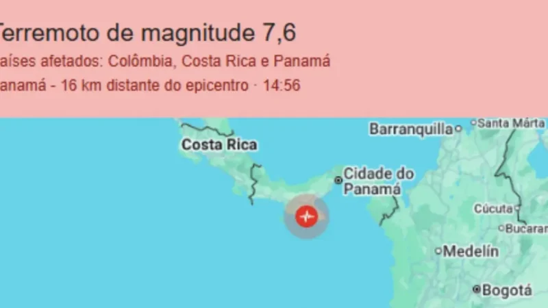 Terremoto de magnitude 7,6 atinge o Panamá e autoridades emitem alerta de tsunami
