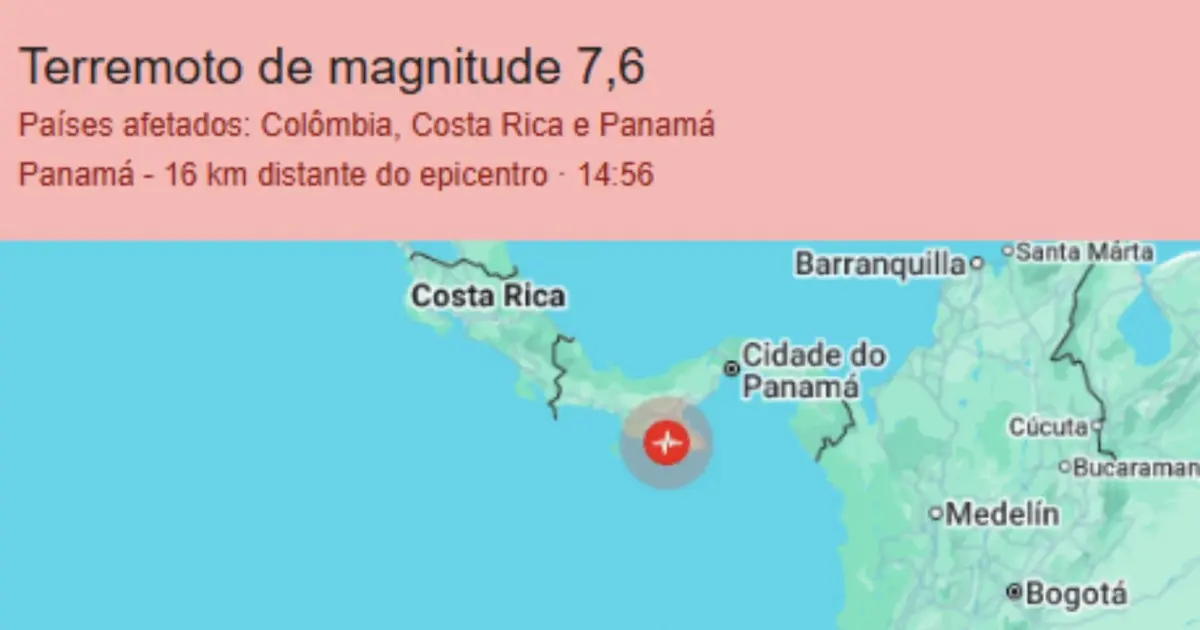 Terremoto de magnitude 7,6 atinge o Panamá e autoridades emitem alerta de tsunami